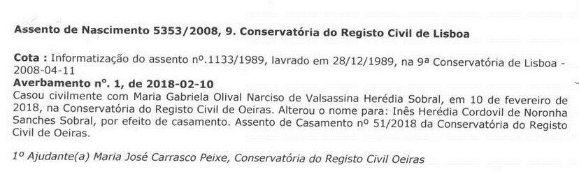 O registo de casamento, datado de 10 de fevereiro. Ambas mudaram de nomes